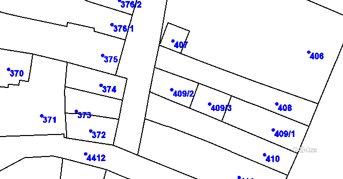 Parcela st. 409/2 v KÚ Chotěboř, Katastrální mapa