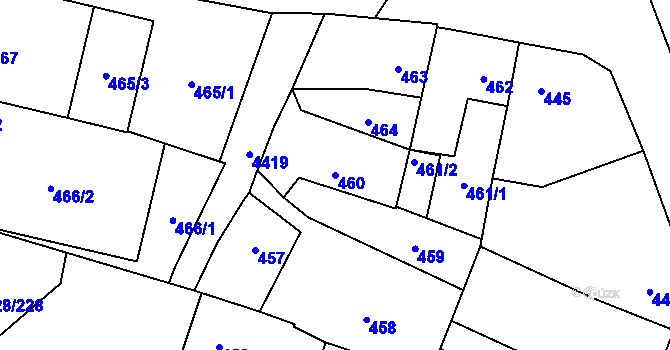 Parcela st. 460 v KÚ Chotěboř, Katastrální mapa