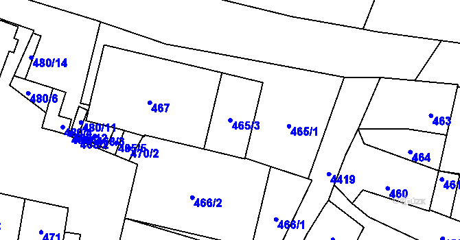 Parcela st. 465/3 v KÚ Chotěboř, Katastrální mapa