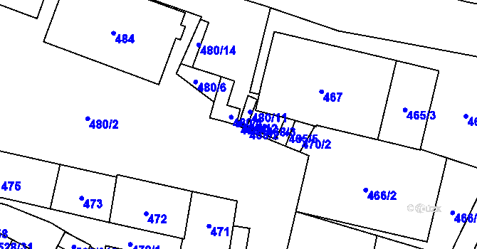 Parcela st. 480/9 v KÚ Chotěboř, Katastrální mapa