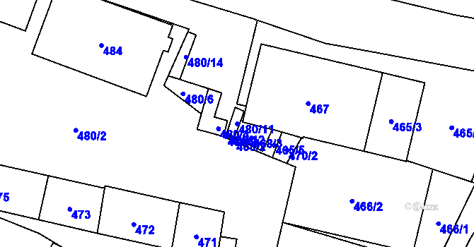 Parcela st. 480/11 v KÚ Chotěboř, Katastrální mapa