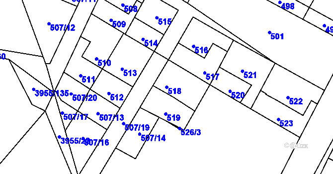 Parcela st. 518 v KÚ Chotěboř, Katastrální mapa