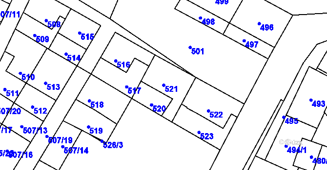 Parcela st. 521 v KÚ Chotěboř, Katastrální mapa