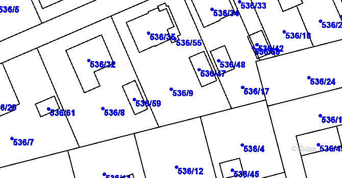 Parcela st. 536/9 v KÚ Chotěboř, Katastrální mapa