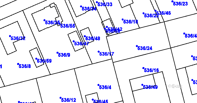 Parcela st. 536/17 v KÚ Chotěboř, Katastrální mapa