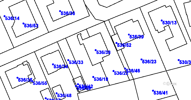 Parcela st. 536/38 v KÚ Chotěboř, Katastrální mapa