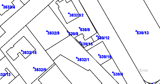 Parcela st. 539/15 v KÚ Chotěboř, Katastrální mapa