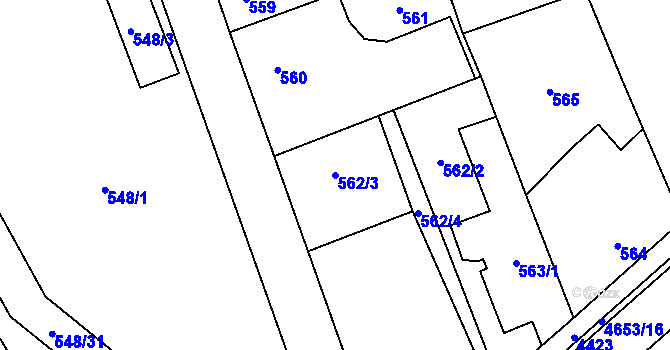Parcela st. 562/3 v KÚ Chotěboř, Katastrální mapa