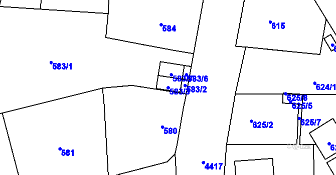 Parcela st. 583/3 v KÚ Chotěboř, Katastrální mapa