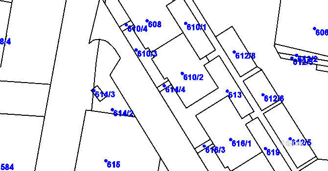Parcela st. 614/4 v KÚ Chotěboř, Katastrální mapa