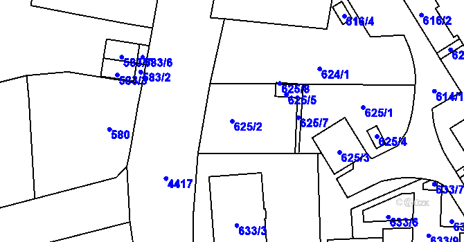 Parcela st. 625/2 v KÚ Chotěboř, Katastrální mapa