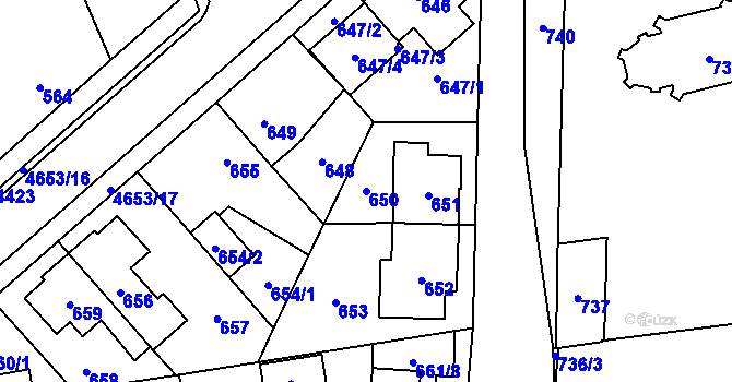 Parcela st. 650 v KÚ Chotěboř, Katastrální mapa