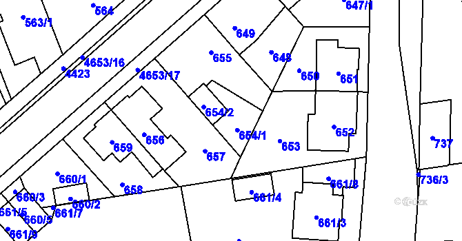 Parcela st. 654 v KÚ Chotěboř, Katastrální mapa