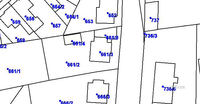 Parcela st. 661/3 v KÚ Chotěboř, Katastrální mapa