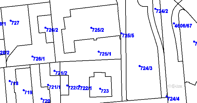 Parcela st. 725/1 v KÚ Chotěboř, Katastrální mapa