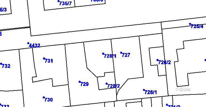 Parcela st. 728/1 v KÚ Chotěboř, Katastrální mapa