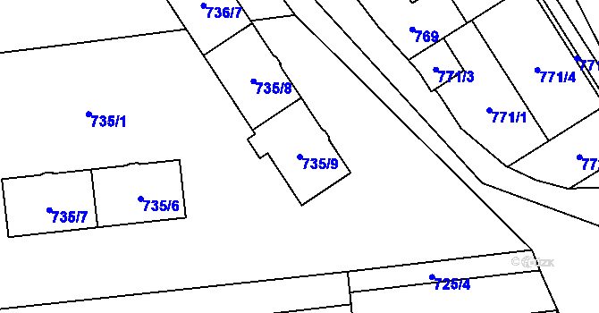 Parcela st. 735/9 v KÚ Chotěboř, Katastrální mapa