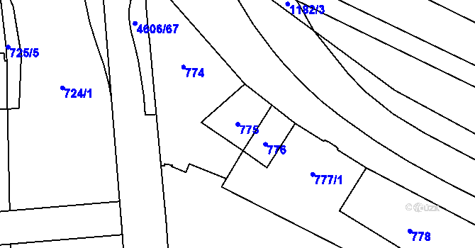 Parcela st. 775 v KÚ Chotěboř, Katastrální mapa