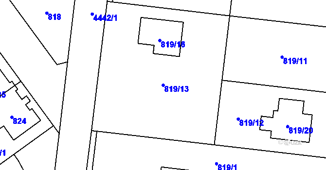 Parcela st. 819/13 v KÚ Chotěboř, Katastrální mapa