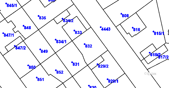 Parcela st. 832 v KÚ Chotěboř, Katastrální mapa