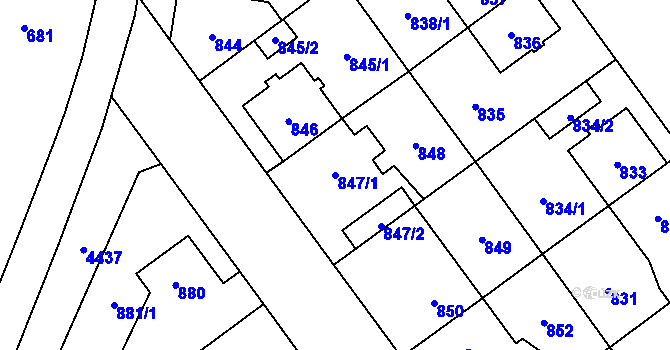 Parcela st. 847/1 v KÚ Chotěboř, Katastrální mapa