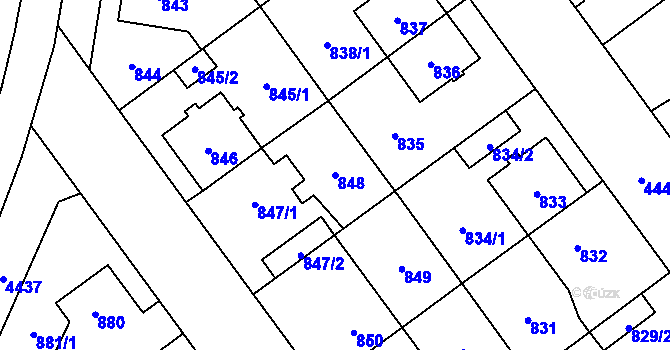 Parcela st. 848 v KÚ Chotěboř, Katastrální mapa