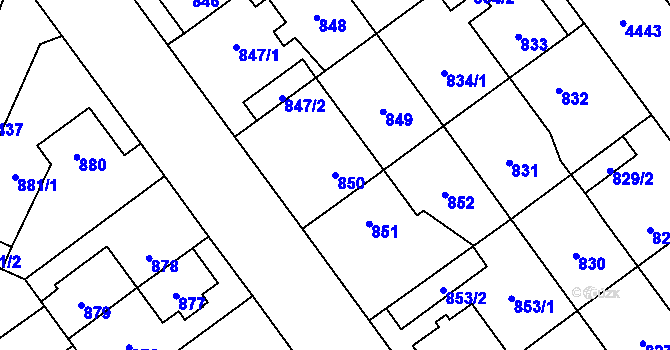 Parcela st. 850 v KÚ Chotěboř, Katastrální mapa