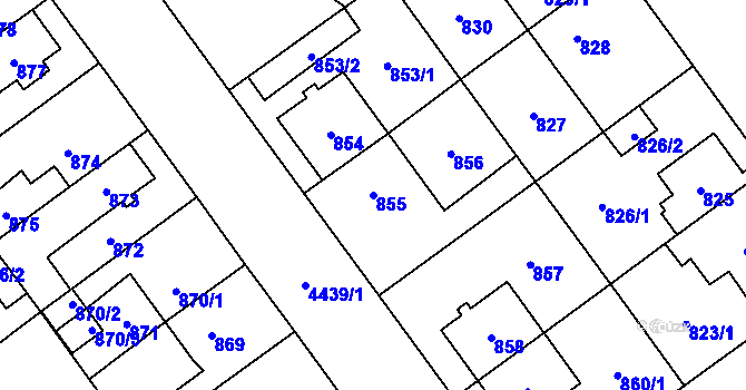 Parcela st. 855 v KÚ Chotěboř, Katastrální mapa