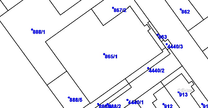 Parcela st. 865/1 v KÚ Chotěboř, Katastrální mapa