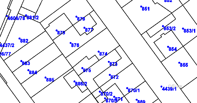 Parcela st. 874 v KÚ Chotěboř, Katastrální mapa