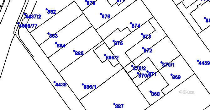 Parcela st. 886/2 v KÚ Chotěboř, Katastrální mapa