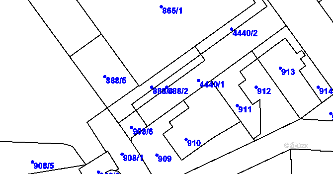 Parcela st. 888/2 v KÚ Chotěboř, Katastrální mapa