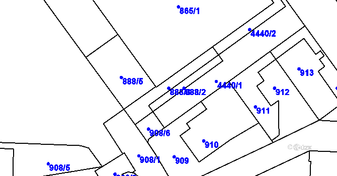 Parcela st. 888/3 v KÚ Chotěboř, Katastrální mapa