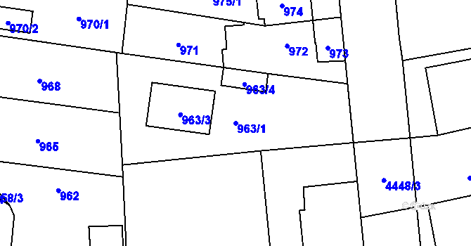 Parcela st. 963/1 v KÚ Chotěboř, Katastrální mapa
