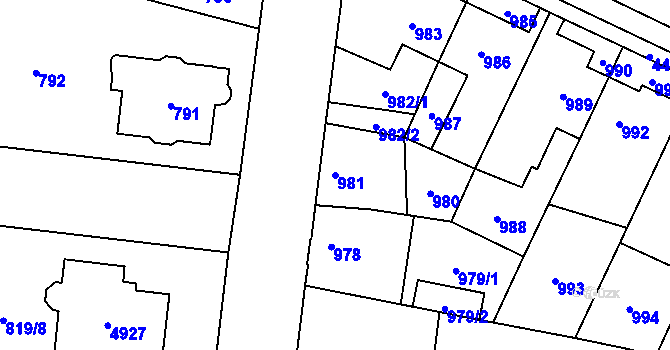 Parcela st. 981 v KÚ Chotěboř, Katastrální mapa