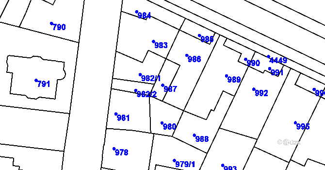 Parcela st. 987 v KÚ Chotěboř, Katastrální mapa