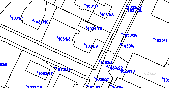 Parcela st. 1031/9 v KÚ Chotěboř, Katastrální mapa