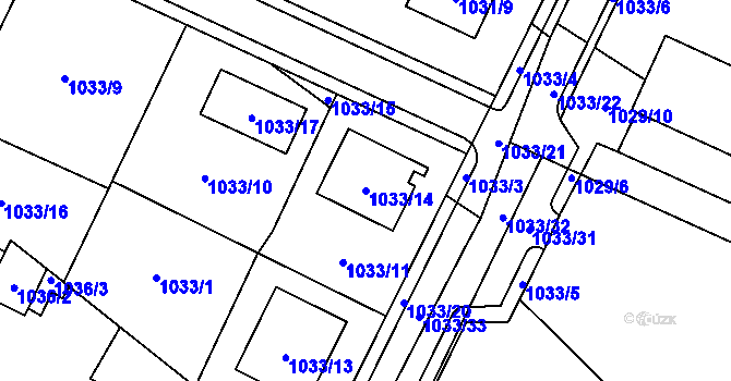 Parcela st. 1033/14 v KÚ Chotěboř, Katastrální mapa