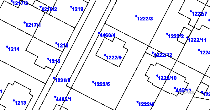 Parcela st. 1222/9 v KÚ Chotěboř, Katastrální mapa
