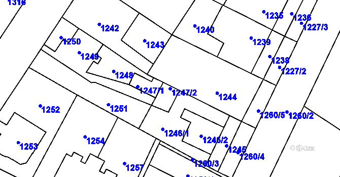 Parcela st. 1247/2 v KÚ Chotěboř, Katastrální mapa