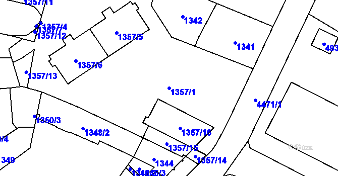 Parcela st. 1357/1 v KÚ Chotěboř, Katastrální mapa