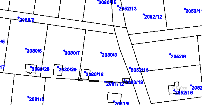 Parcela st. 2080/8 v KÚ Chotěboř, Katastrální mapa