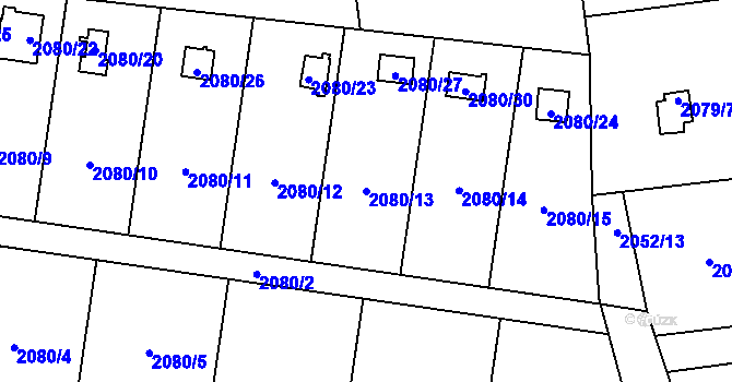 Parcela st. 2080/13 v KÚ Chotěboř, Katastrální mapa