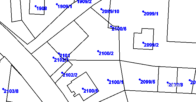 Parcela st. 2100/2 v KÚ Chotěboř, Katastrální mapa