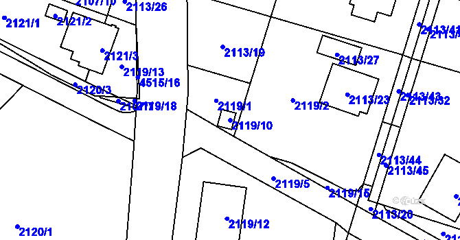 Parcela st. 2119/10 v KÚ Chotěboř, Katastrální mapa