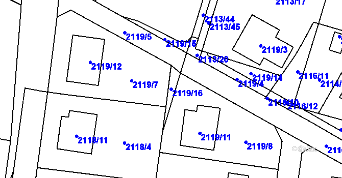 Parcela st. 2119/16 v KÚ Chotěboř, Katastrální mapa