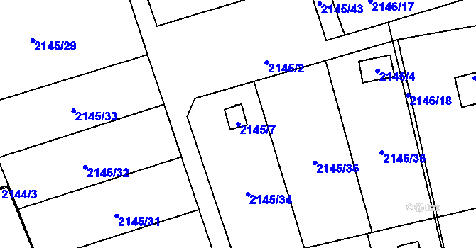 Parcela st. 2145/7 v KÚ Chotěboř, Katastrální mapa