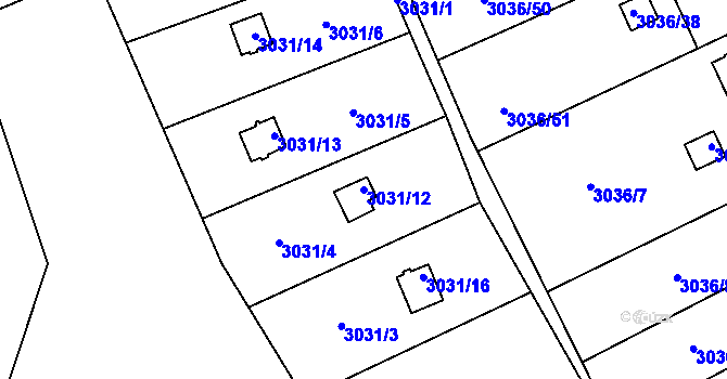 Parcela st. 3031/12 v KÚ Chotěboř, Katastrální mapa