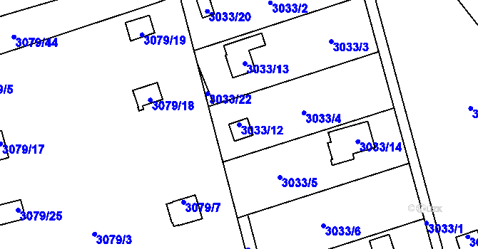 Parcela st. 3033/12 v KÚ Chotěboř, Katastrální mapa