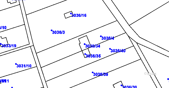 Parcela st. 3036/34 v KÚ Chotěboř, Katastrální mapa